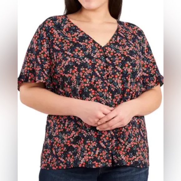 Cece women’s Floral Print Ruffle Sleeve Top 3X L50-11 - Picture 1 of 6